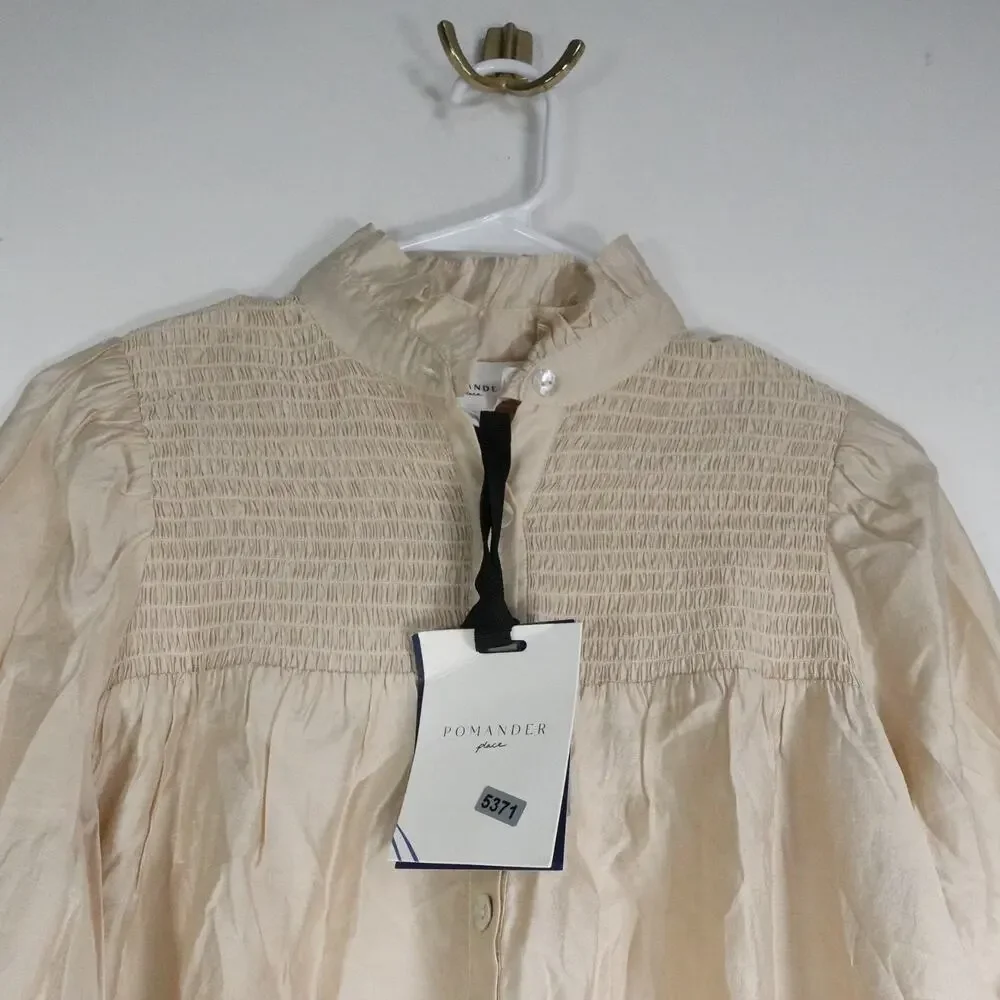 New Damaged Pomander Place Tuckernuck Jaia Cream Smocked Puff Sleeve Blouse
